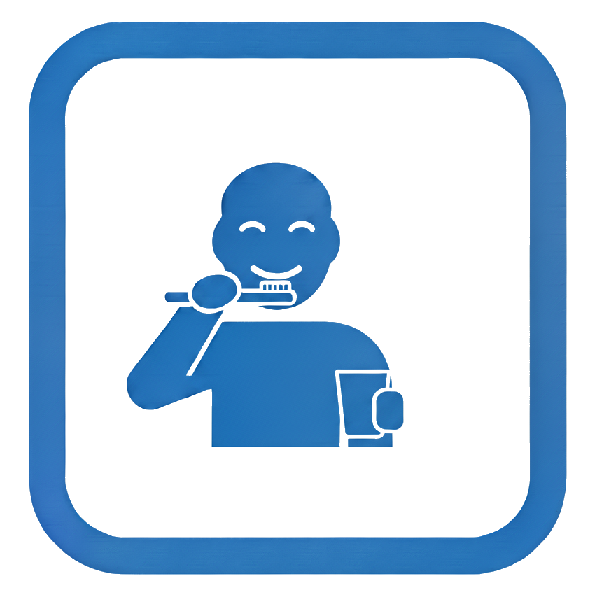 Brushing teeth, water in mug